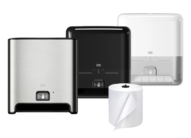 Tork Matic Dispensers with Intuition Sensor and White Matic Towels